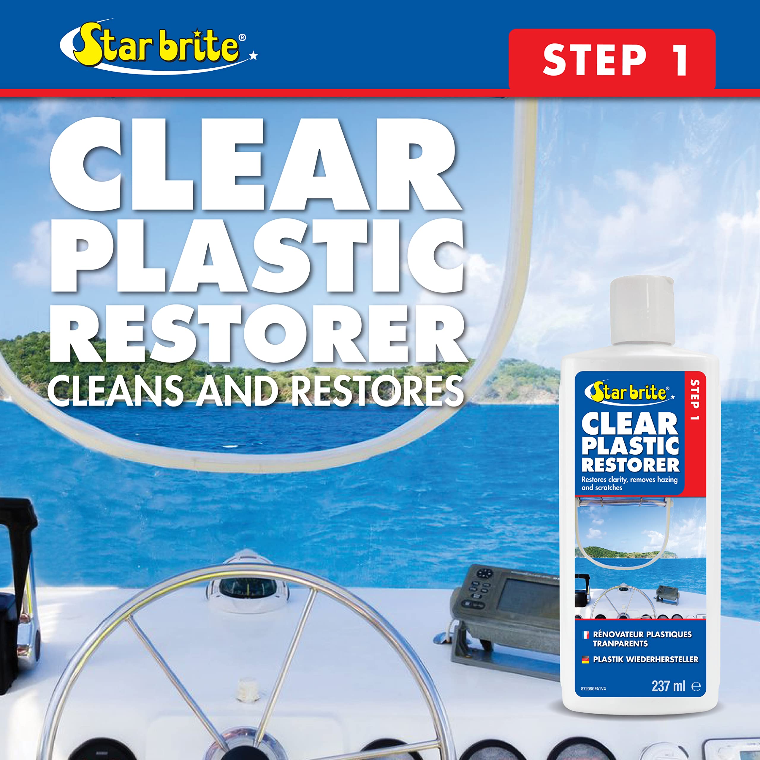 Star Brite Clear Plastic Restorer - Step 1 - Ultimate Solution For Restoring Shine & Clarity To Acrylic, Polycarbonate & Plastic