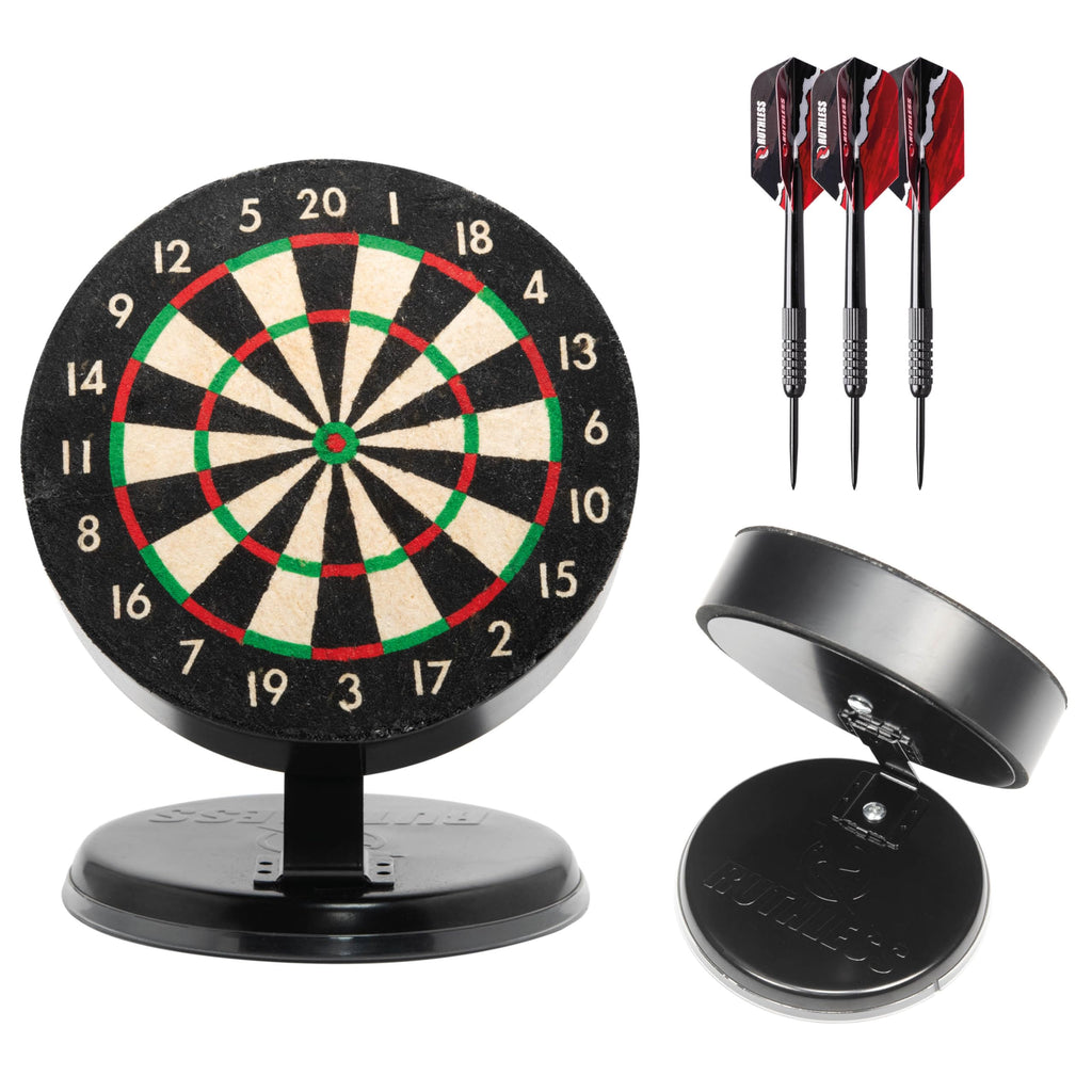 Ruthless Mini Dart Board Set  Miniature Desk Top Darts And Dart Board Set For Home And Office Includes A Set Of Mini Steel Tip D