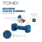 Tone Fitness 2 lb Neoprene Dumbbell Pair for Home Workouts - Non-Slip Design - Green
