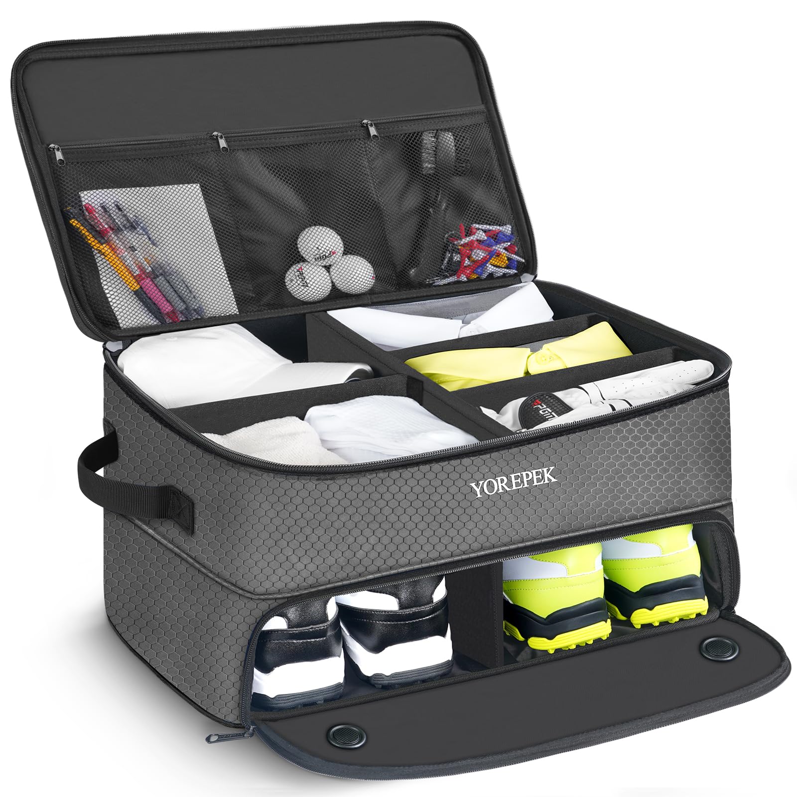 2 Layer Golf Trunk Organizer, Waterproof Car Golf Locker With Separate Ventilated Compartment For 2 Pair Shoes, Durable Golf Tru