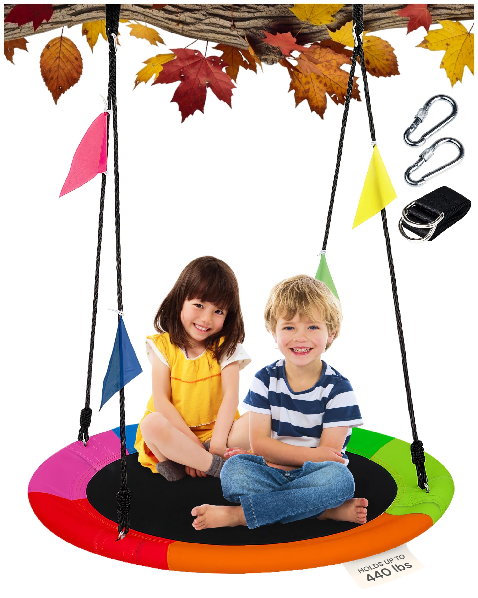 PLAYVIBE 40-Inch Saucer Swing for Kids Outdoor - Multicolor Tree Swing - 440lb Capacity - 600D Oxford Waterproof Fabric & Hangin