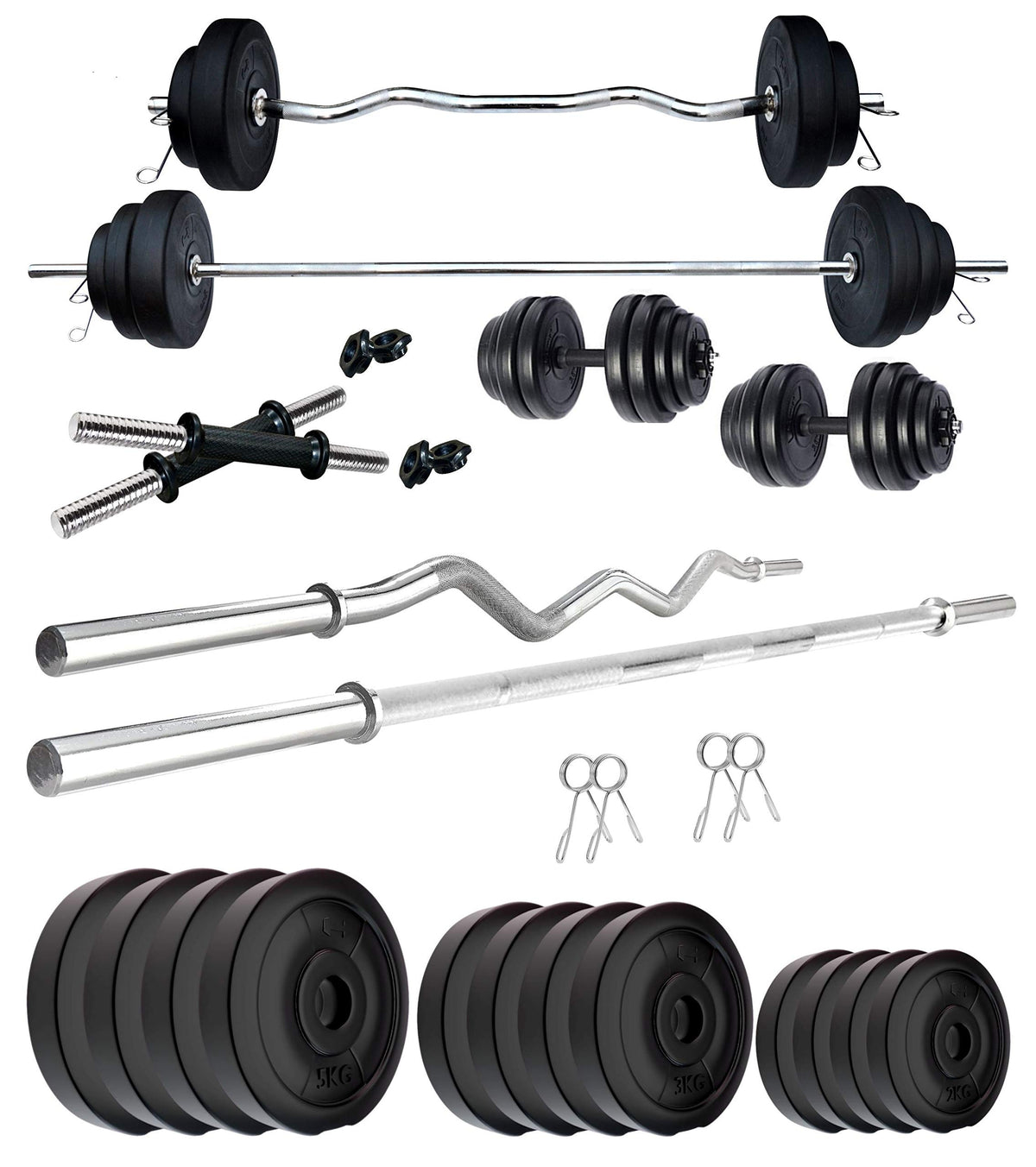 Kore Pvc 40 Kg Home Gym Set With One 5 Ft Plain + One 3 Ft Curl Rod And One Pair Dumbbell Rods, Multicolour