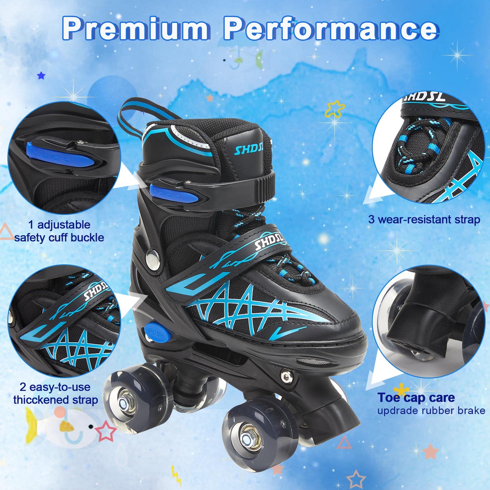 Shdsl Boys Roller Skates For Kids 4 Size Adjustable Roller Skates, All 8 Light Up Wheels For Boy'S Girls Roller Skates Shine, Fu