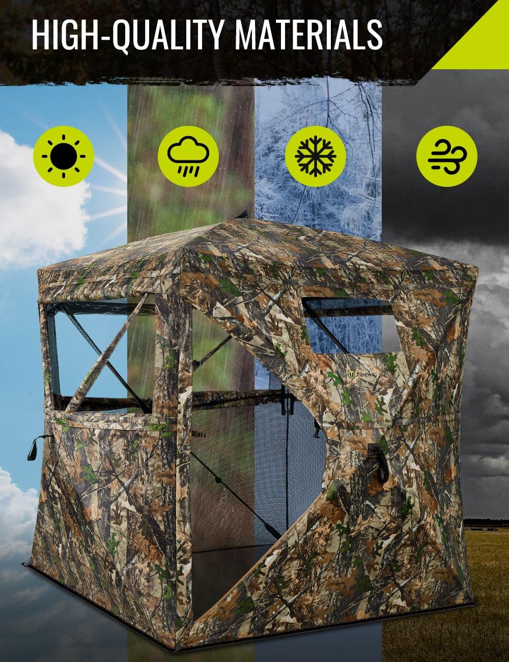 Tidewe Hunting Blind 270See Through With Carrying Bag, 3-4 Person Pop Up Ground Blinds, Portable Resilient Hunting Tent (Forest