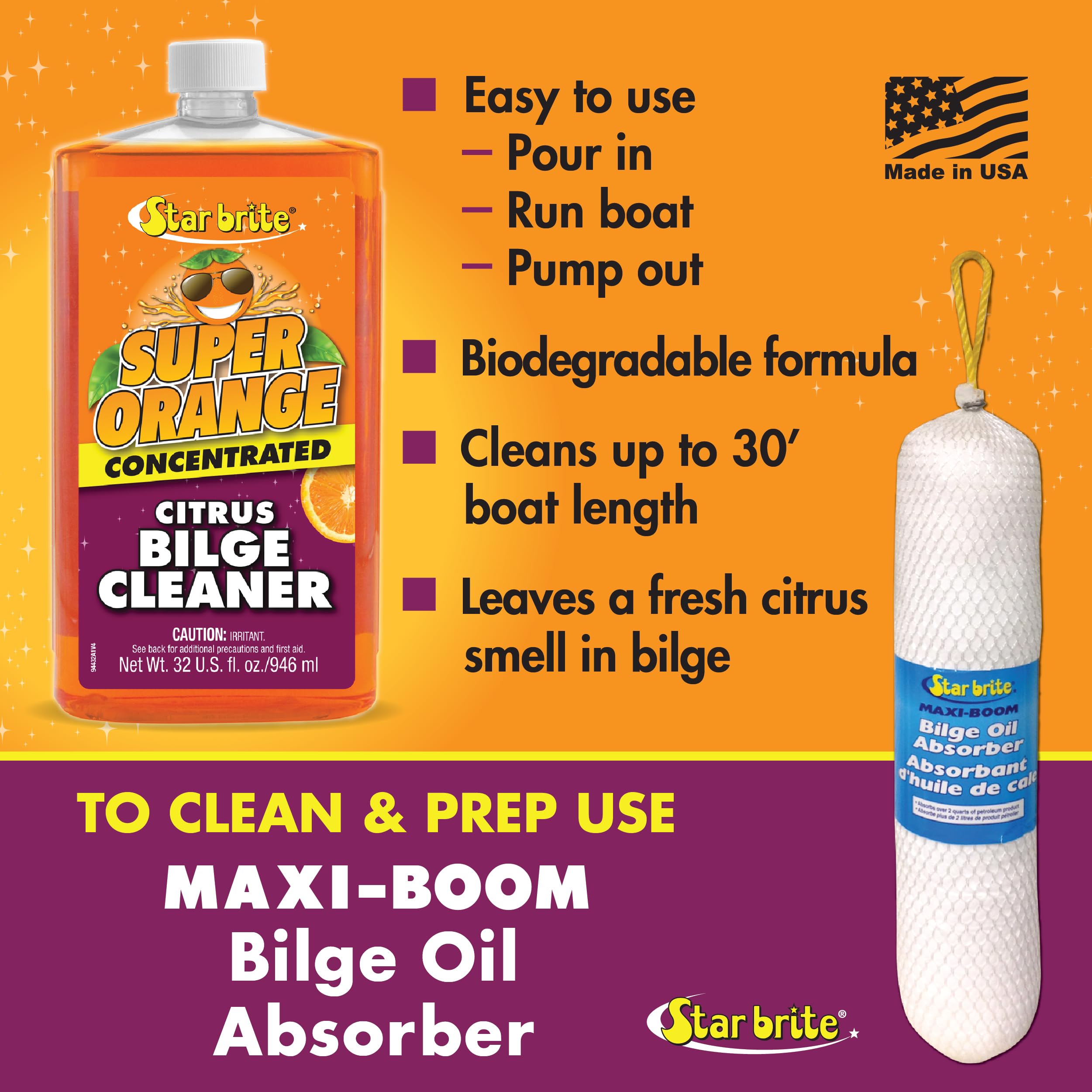 Star Brite Super Orange Citrus Bilge Cleaner -Simple & Easy To Use - Pour In, Run Boat, Pump Out - Emulsifies Oil, Fuel & Leaves