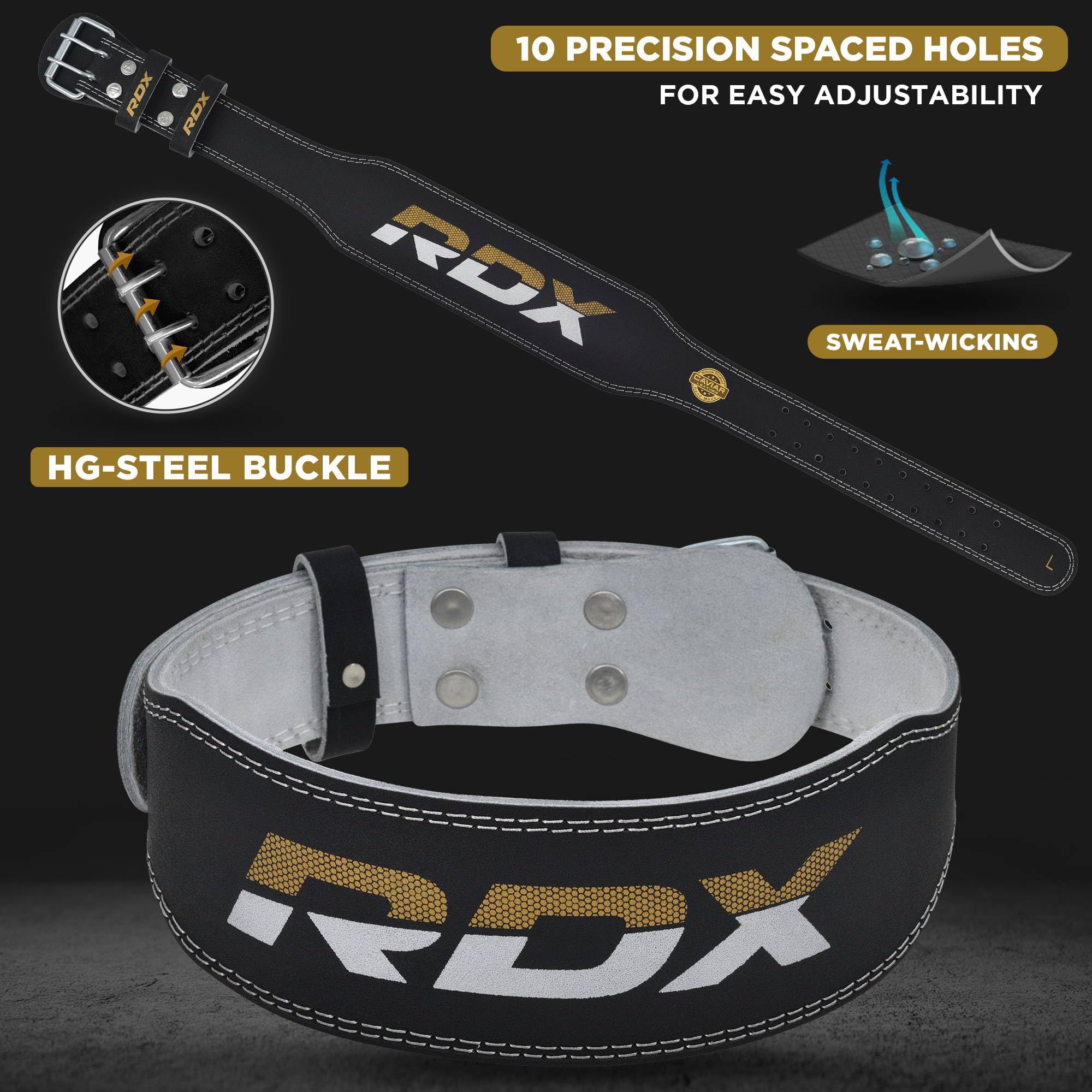 Rdx Weight Lifting Belt For Fitness Gym - Adjustable Leather Belt With 4       Padded Lumbar Back Support - Great For Bodybuildi