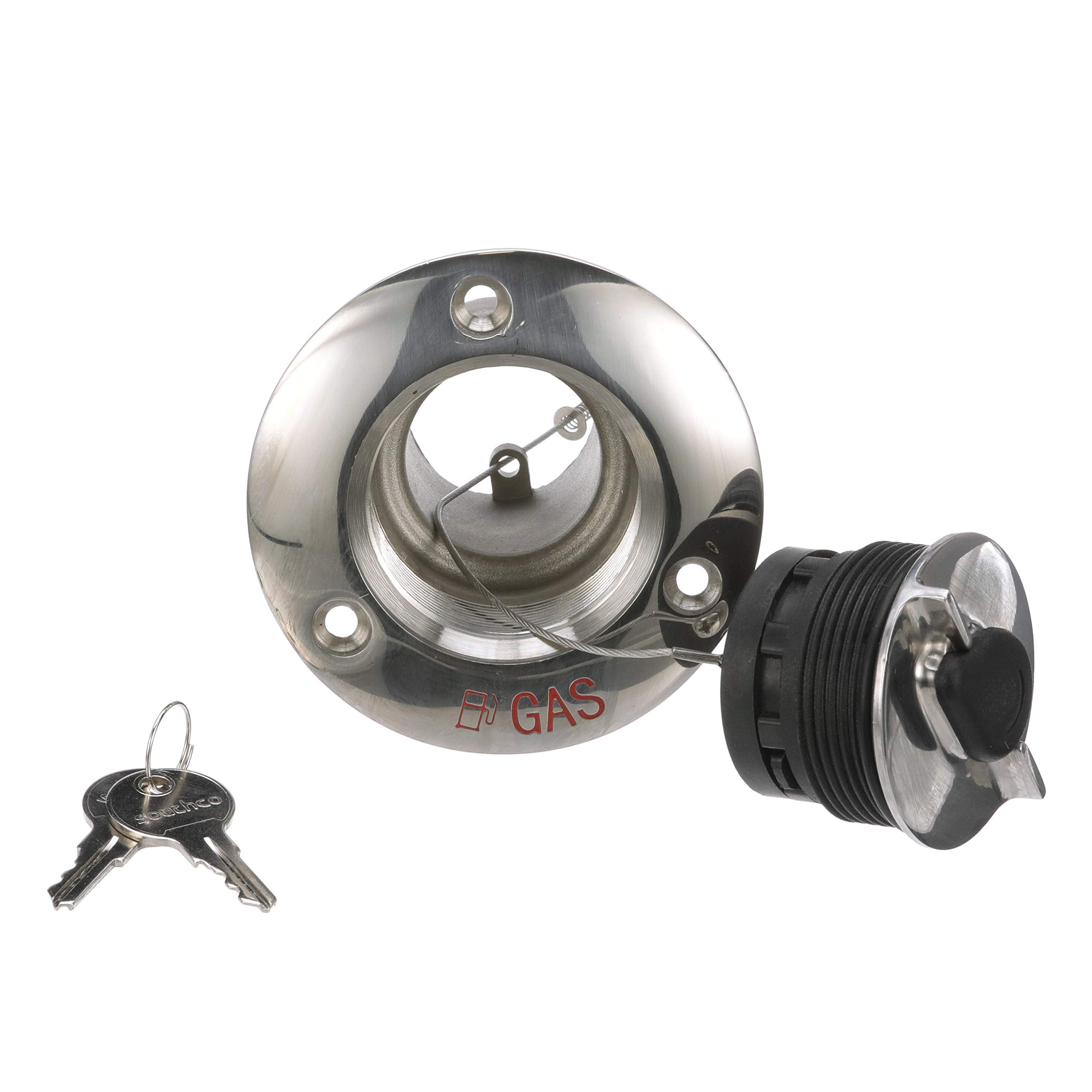 SEACHOICE 32051 Deck Mount Gas Fill Plate with Locking Cap - Cast 316 Stainless Steel - Includes 2 Keys