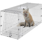 Vevor Live Animal Cage Trap, 50'' X 20'' X 26'' Humane Cat Trap Galvanized Iron, Folding Animal Trap With Handle For Stray Dogs,