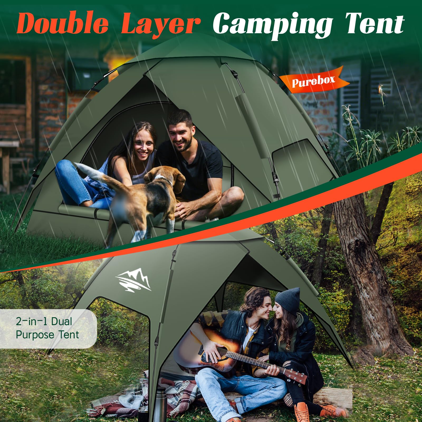 Pop Up Tents For Camping,2-3 Person Tent Easy Setup,Waterproof & Windproof Camping Tents, 60S Instant Double Layer Tent For Trek