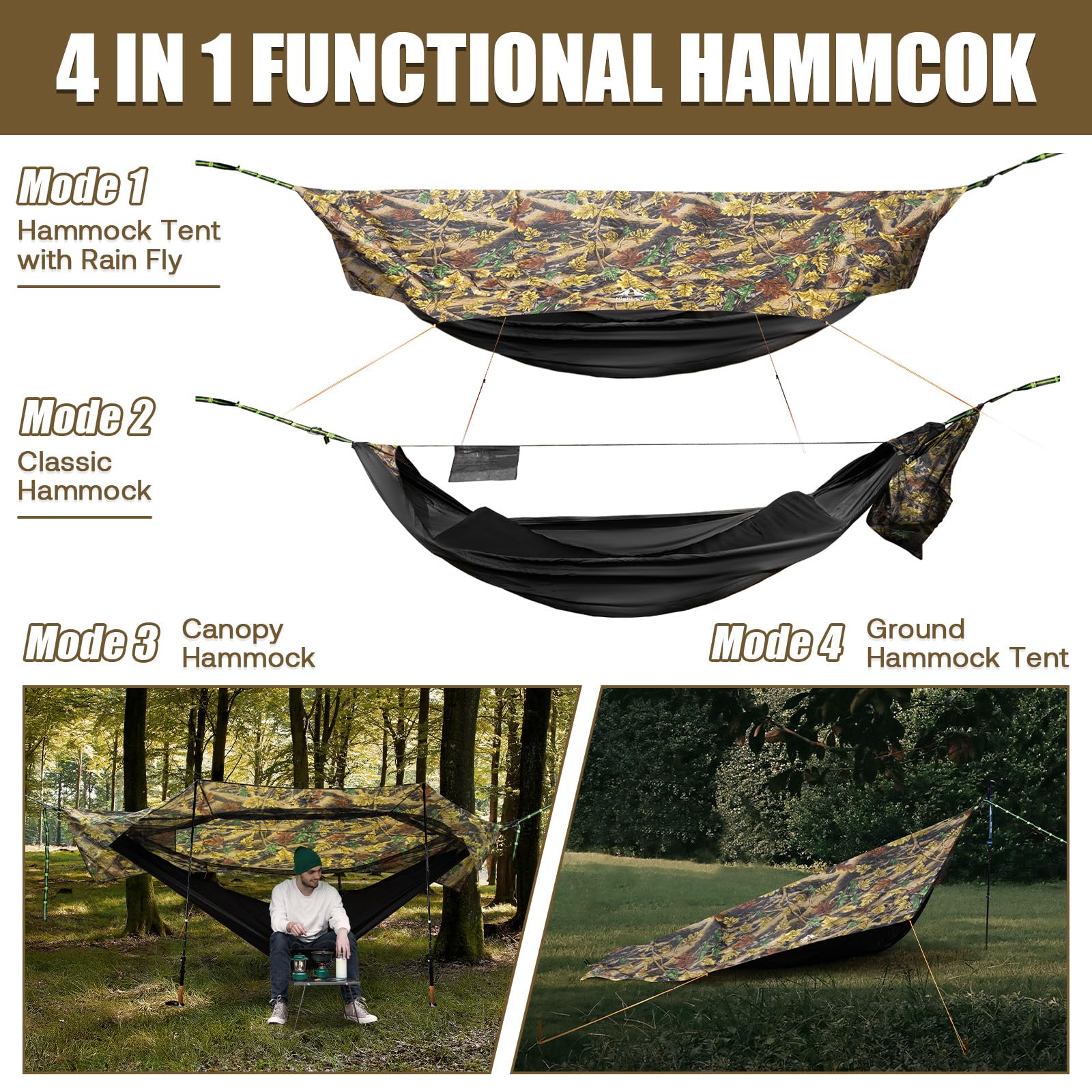 Night Cat Camping Hammock Tent: Lightweight Portable 4 In 1 Hammock With Rain Tarp And Mosquito Net For Hiking Jungle Outdoor Ca