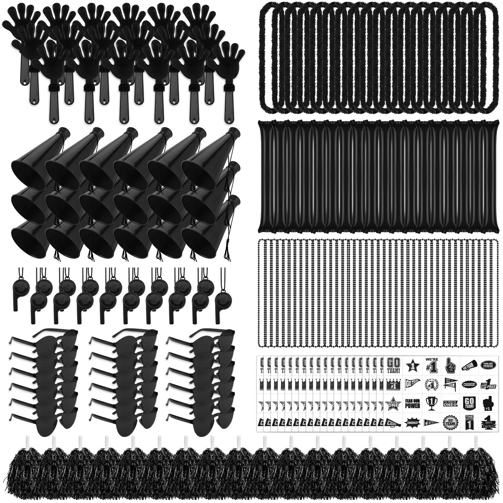 Soulchen 540 Pcs Black Team Spirit Accessories Bulk Field Day Accessories Pep Rally Color War Camp Spirit Events Party Items Che