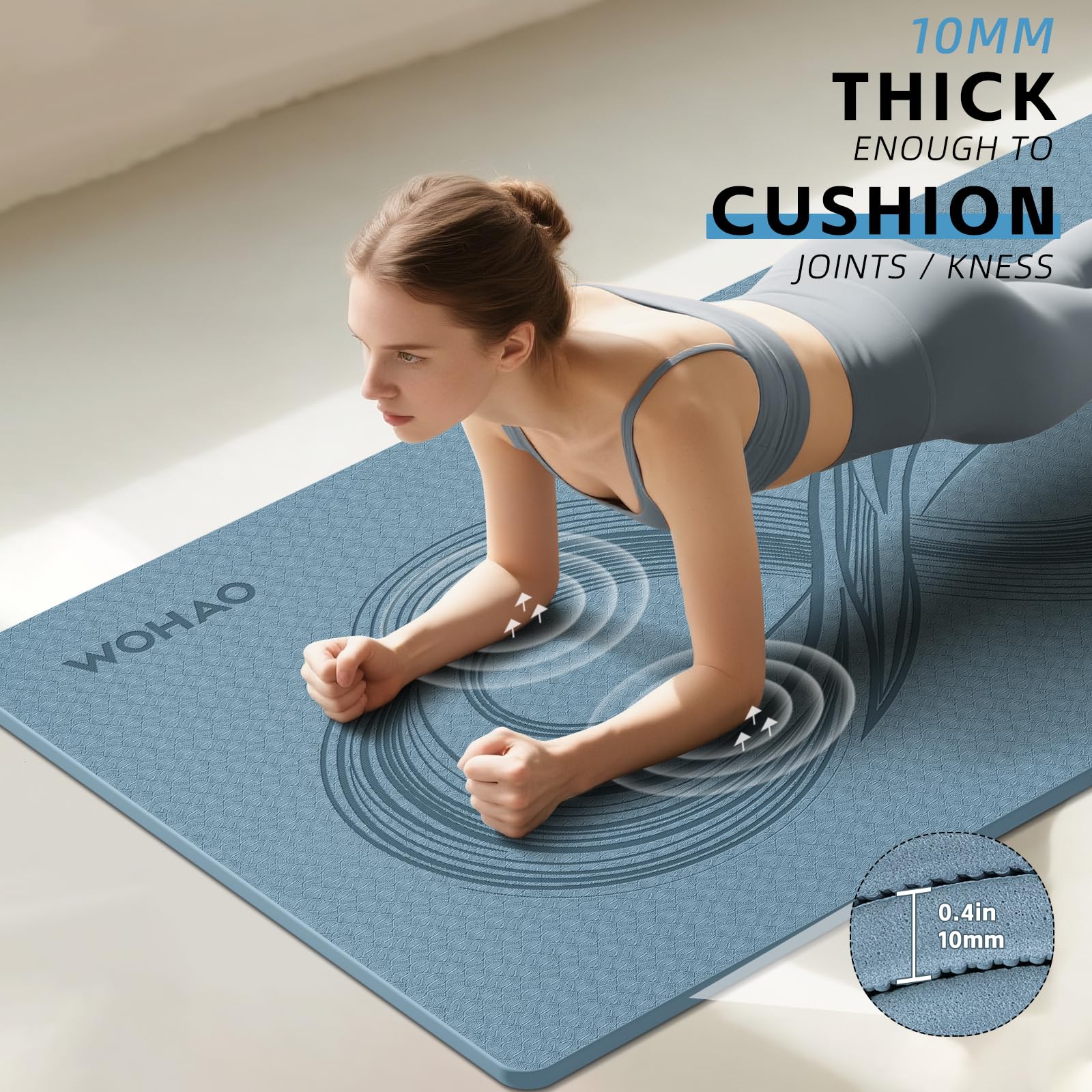 WOHAO Large 76x40x0.4 Yoga Mat - Extra Width & Thick Non-Slip Exercise Mat, Versatile for Stretching, Yoga Studio, Gym, Home & I