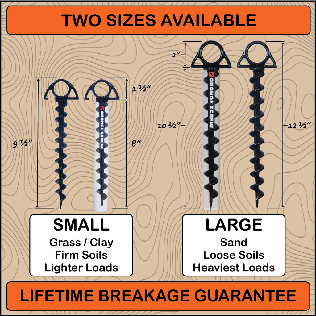 Orange Screw: The Ultimate Ground Anchor  Small 4 Pack Tent Stakes  Made In Usa (Black)