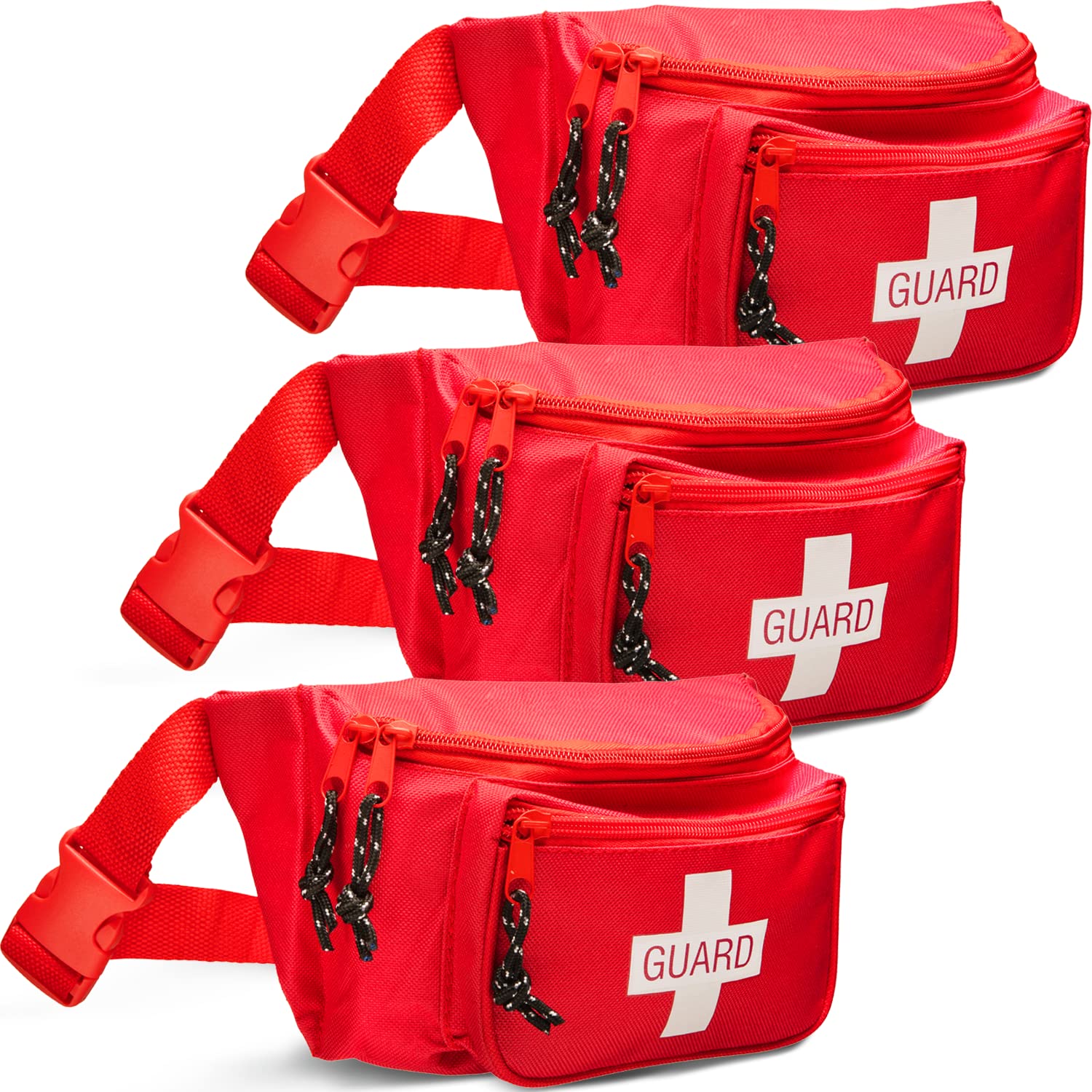 NOVAMEDIC NM-7003 First Aid Empty Fanny Packs, Red Medical Waist Bags, 8 x 2 x 6 Emergency Pouch with 3 Zippered Compartments & 