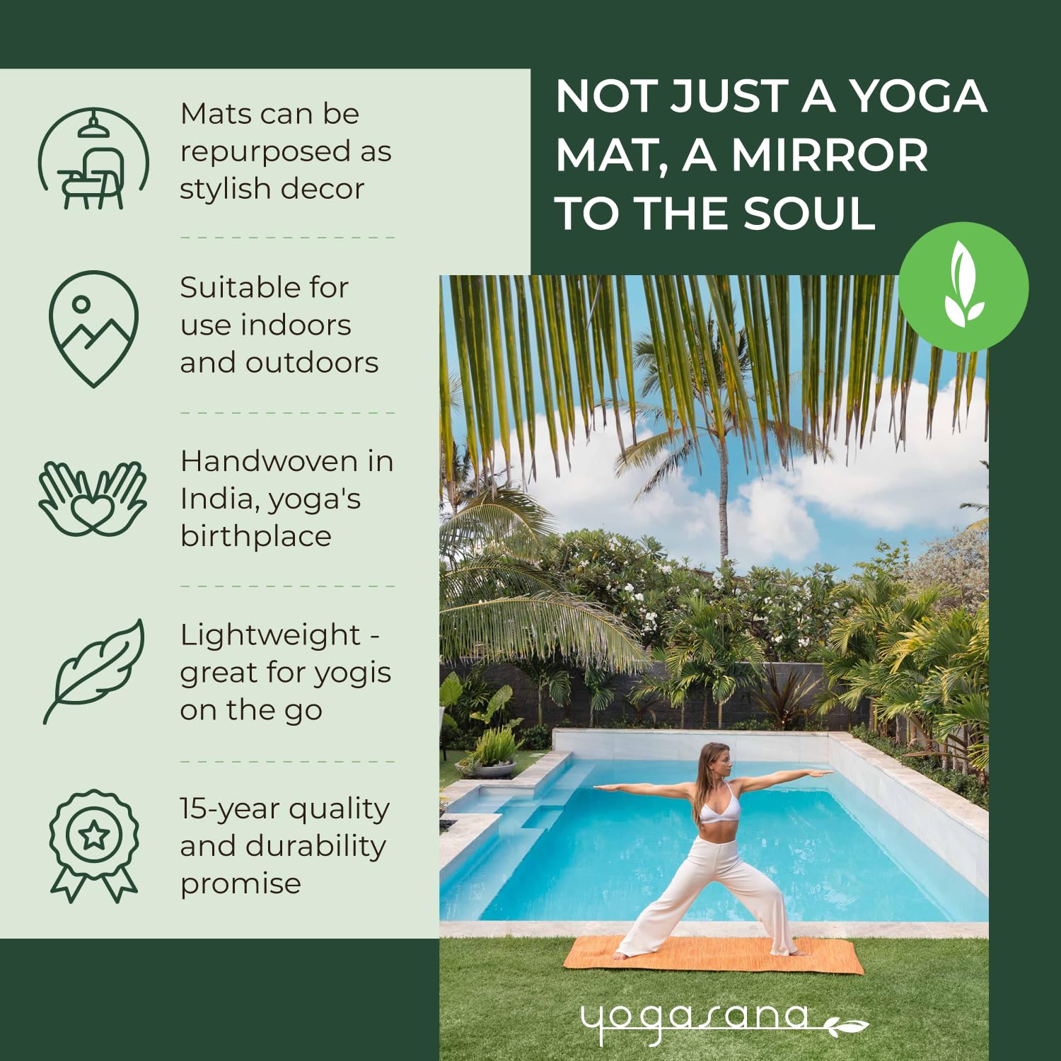 Yogasana Organic Cotton Yoga Mat - Non Slip Hand-Woven Foldable Yoga Rug Provides Excellent Comfort, Traction & Support-Travel E