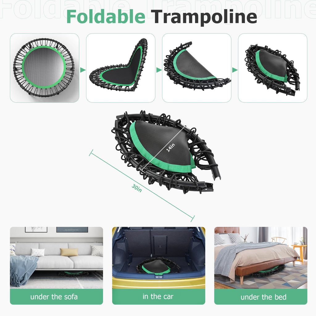 Hyd-Parts 40 Foldable Fitness Trampoline For Adults With 32 Bungee Cords 450Lbs, Portable Exercise Mini Trampoline, Small Reboun