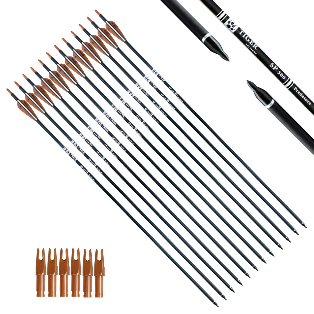 Tiger Archery 30Inch Carbon Arrow Practice Hunting Arrows With Removable Tips For Compound & Recurve Bow(Pack Of 12) (Brown Whit