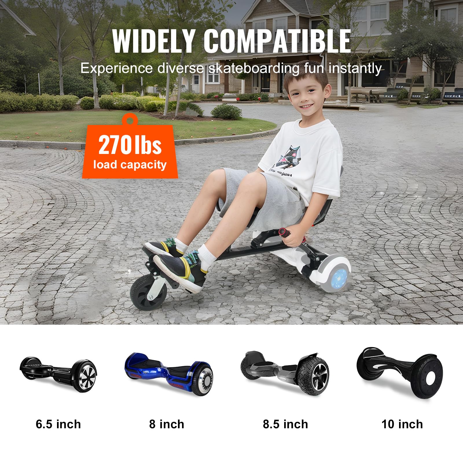 Vevor Hoverboard Seat Attachment, For 6.5 8 8.5 10 Hoverboards, Dual Shock Absorption System, Grips Control, Adjustable Length 2