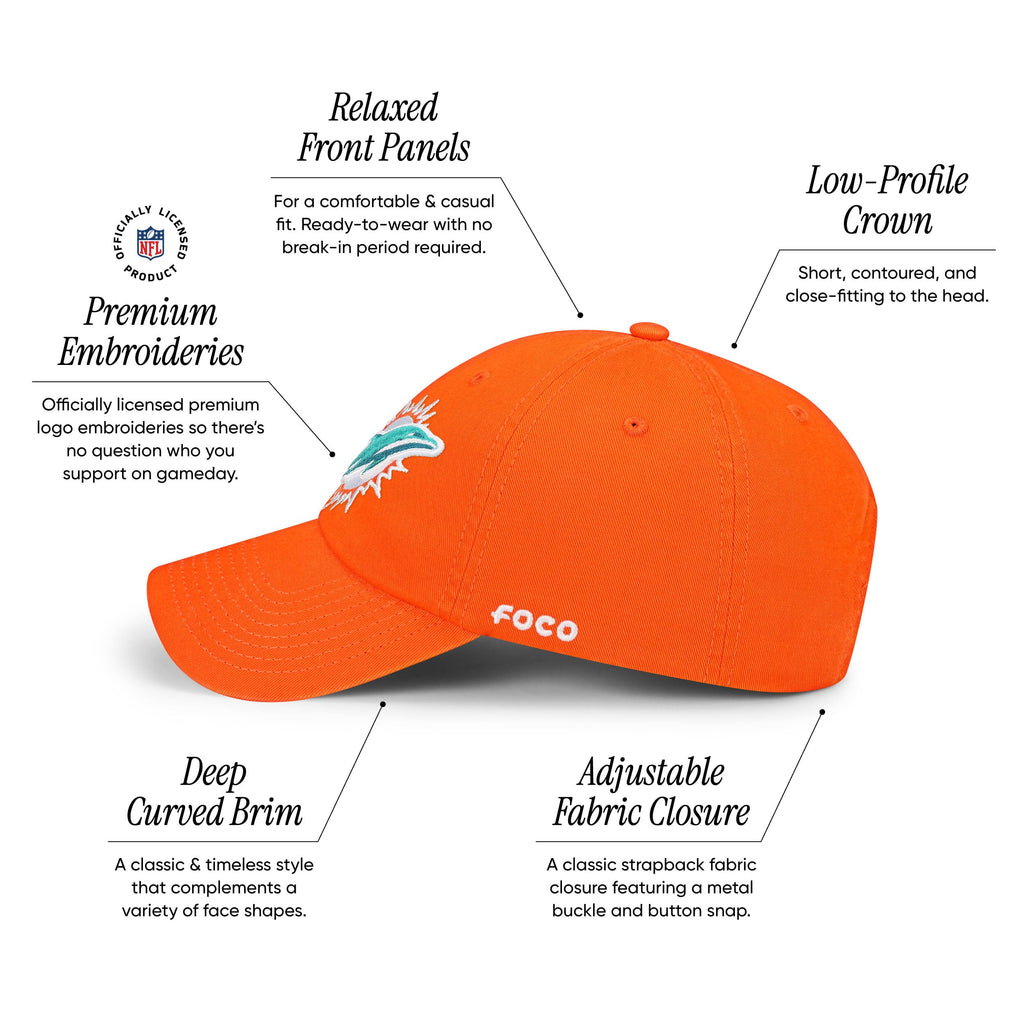 Foco Men'S Miami Dolphins-Orange Cap Nfl Logo Casual Hat, Team Color