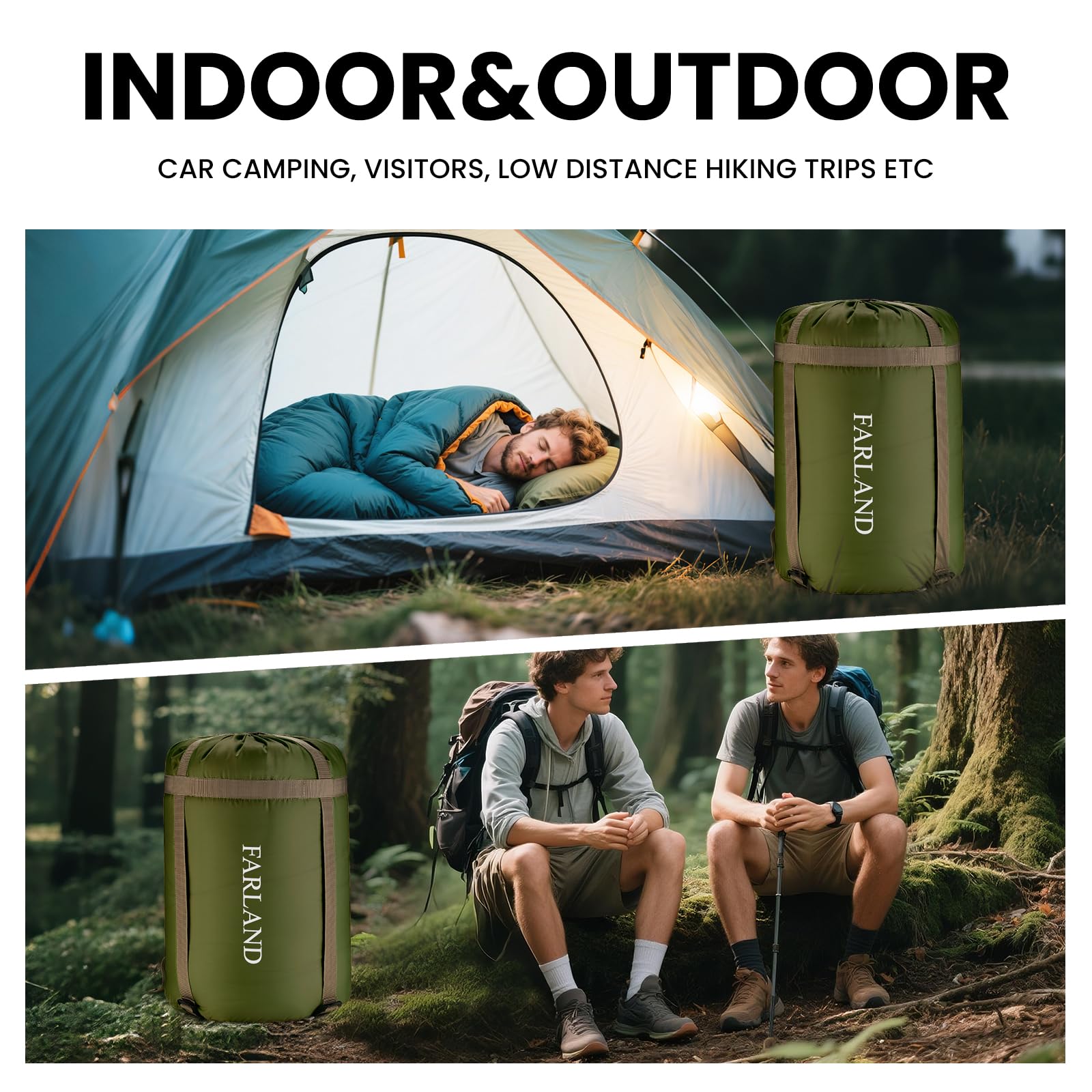 Farland Sleeping Bags For Adults Teens Kids With Compression Sack Portable And Lightweight For 3-4 Season Camping, Hiking,Waterp