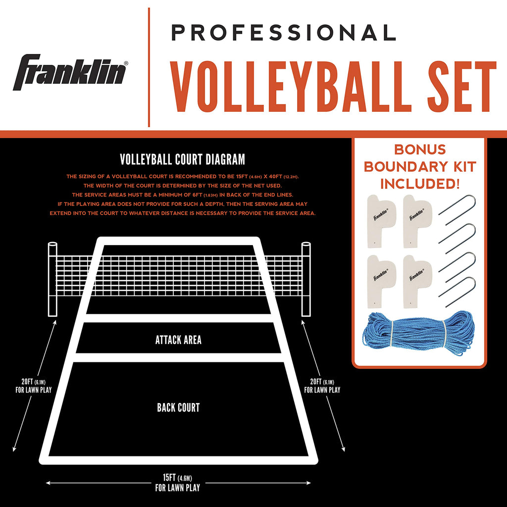 Franklin Sports Volleyball Set - Backyard Volleyball Net With Ball, Portable Net & Ground Stakes - Beach Or Backyard Outdoor Gam