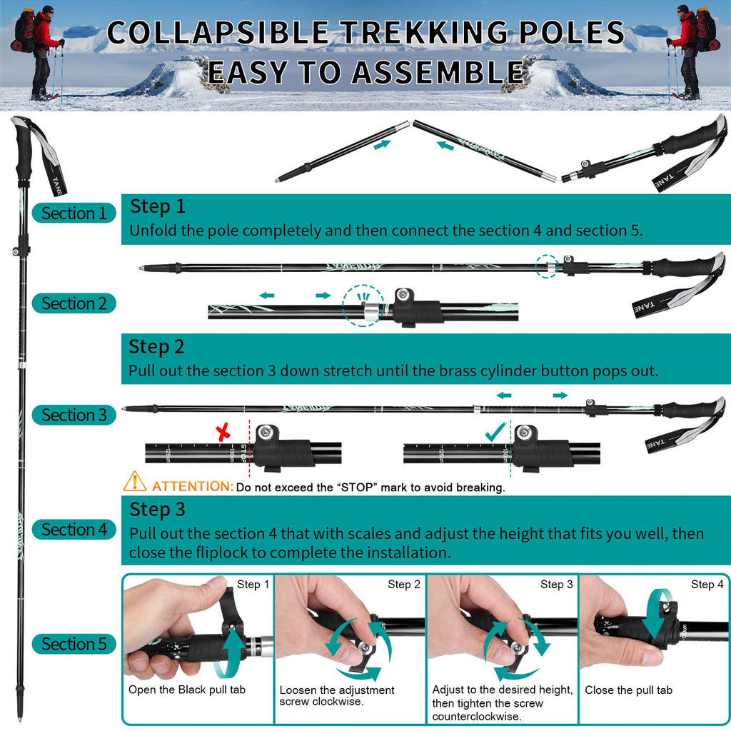 Esup Trekking Poles Collapsible For Hiking Aluminum Alloy 7075 Hiking Poles 2Pc Pack Adjustable Quick Lock For Hiking, Camping,