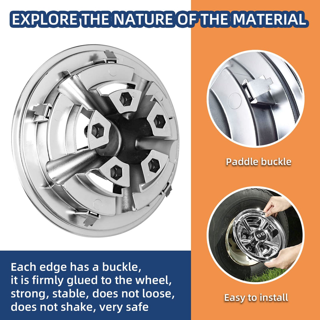 Nokins Golf Cart Hubcaps 8 Inch Set Of 4, Club Car/Ezgo/Yamaha Tires Wheel Covers,Chrome Accessory & Accessories