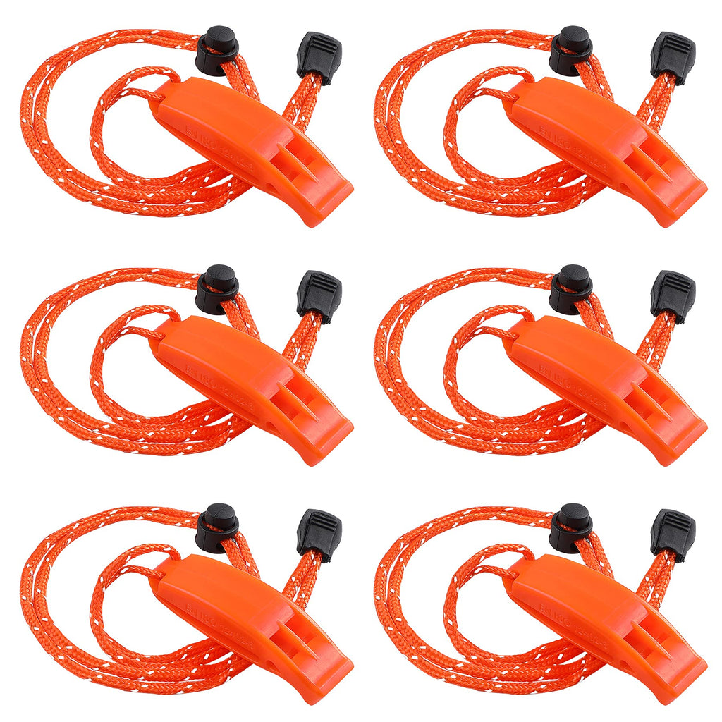 Julbear 6Pcs Emergency Whistles With Adjustable Reflective Lanyard Plastic Safety Survival Whistle Marine Boat Whistle For Boati
