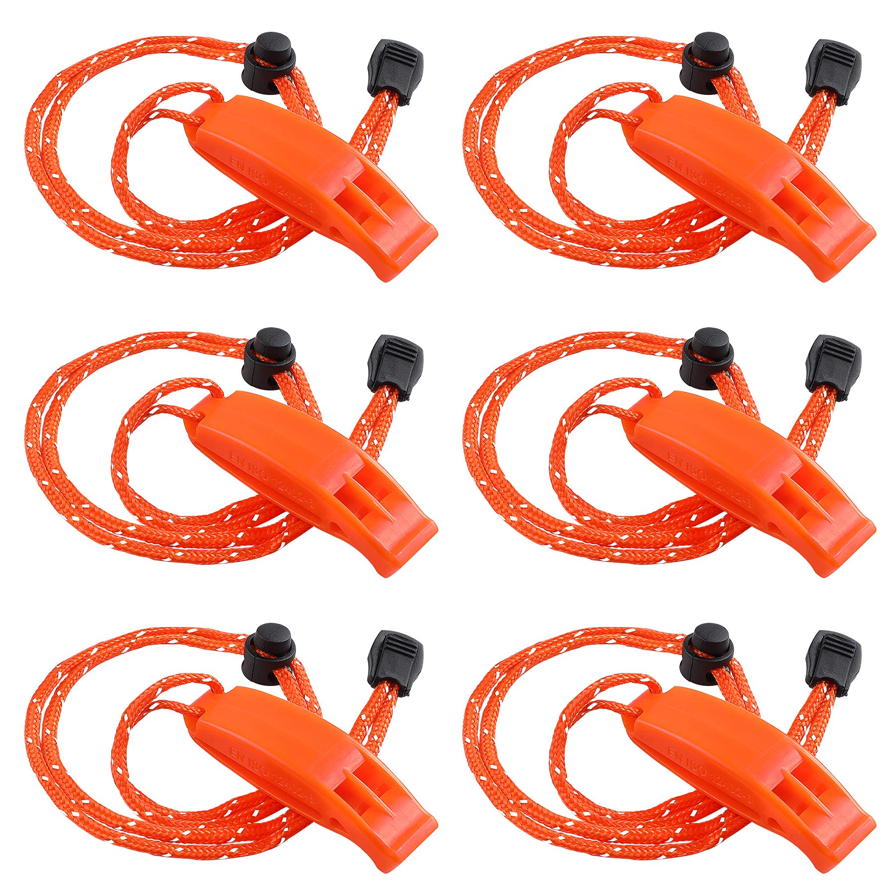 Julbear 6Pcs Emergency Whistles With Adjustable Reflective Lanyard Plastic Safety Survival Whistle Marine Boat Whistle For Boati
