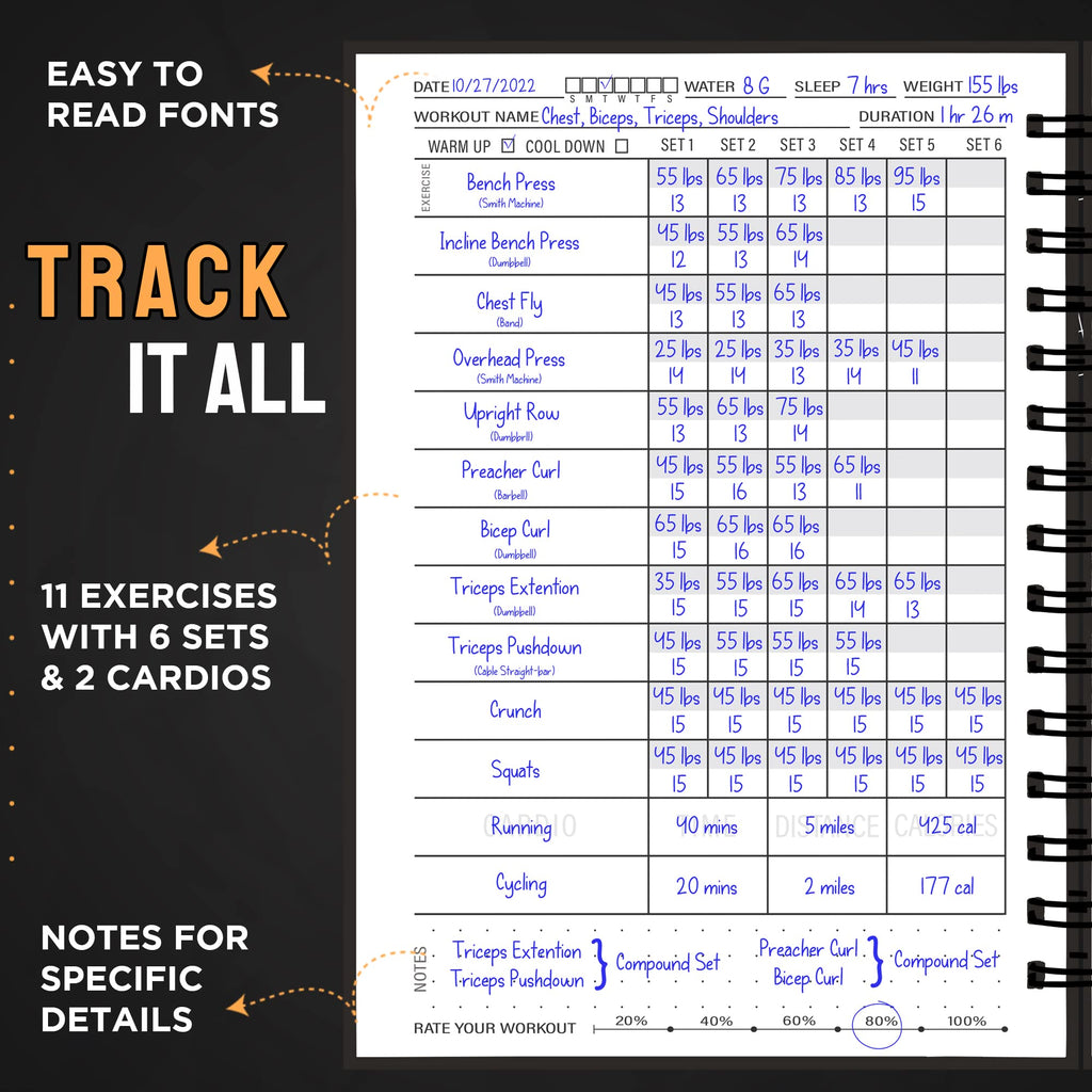 Hardcover Fitness Journal Workout Planner For Men & Women - A5(5.7'' X 8.3'') Sturdy Workout Log Book To Track Gym & Home Workou
