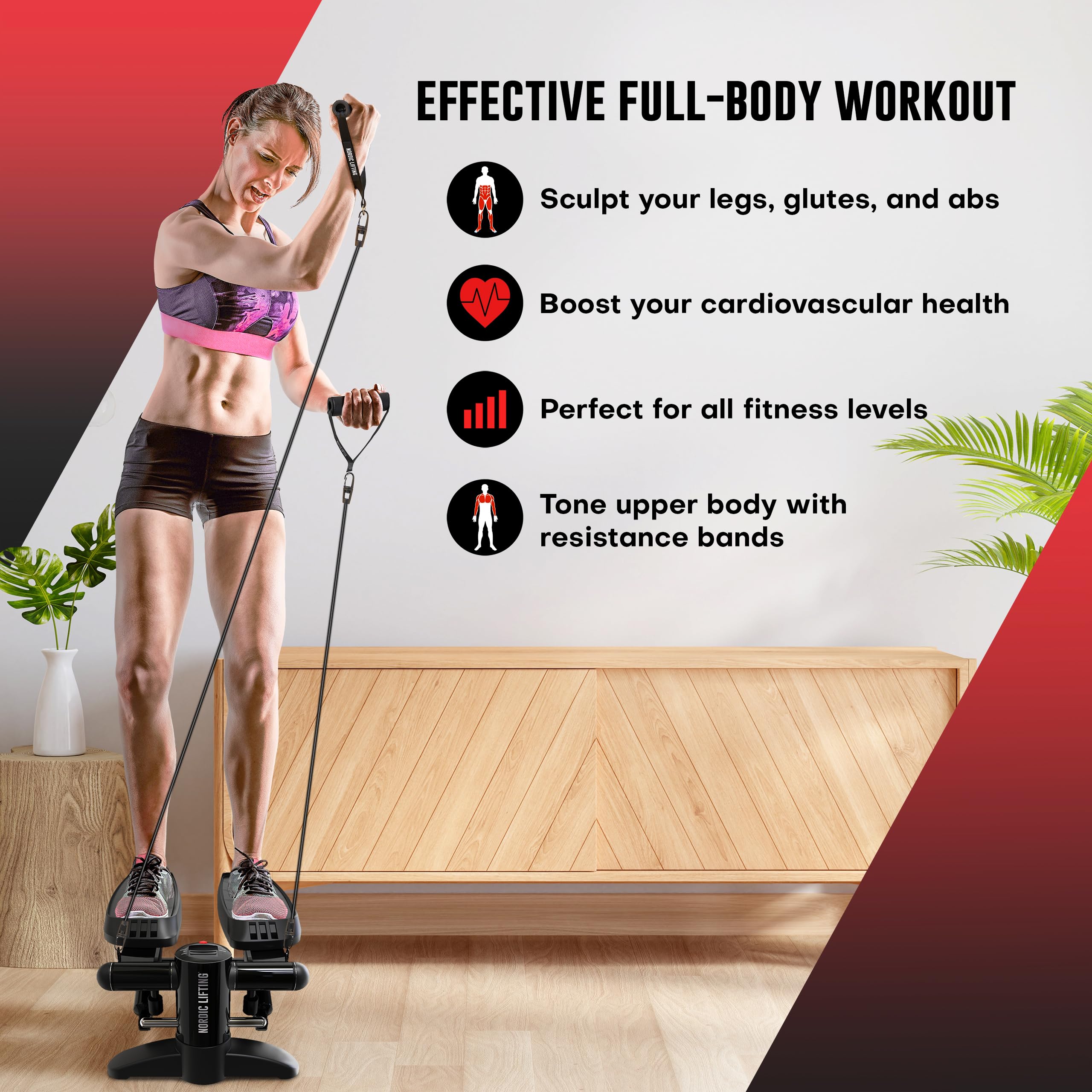 Mini Stepper & Stair Climber Machine - W/Resistance Bands Set - Portable Step Exerciser - Built In Monitor - Heavy Duty Max 330