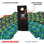 Airhead 2 Section Tow Rope, 1-4 Rider Towable Tube Compatible, Dual Sections, 4,150Lb Break Strength, 50 Ft And 60 Ft Options, K