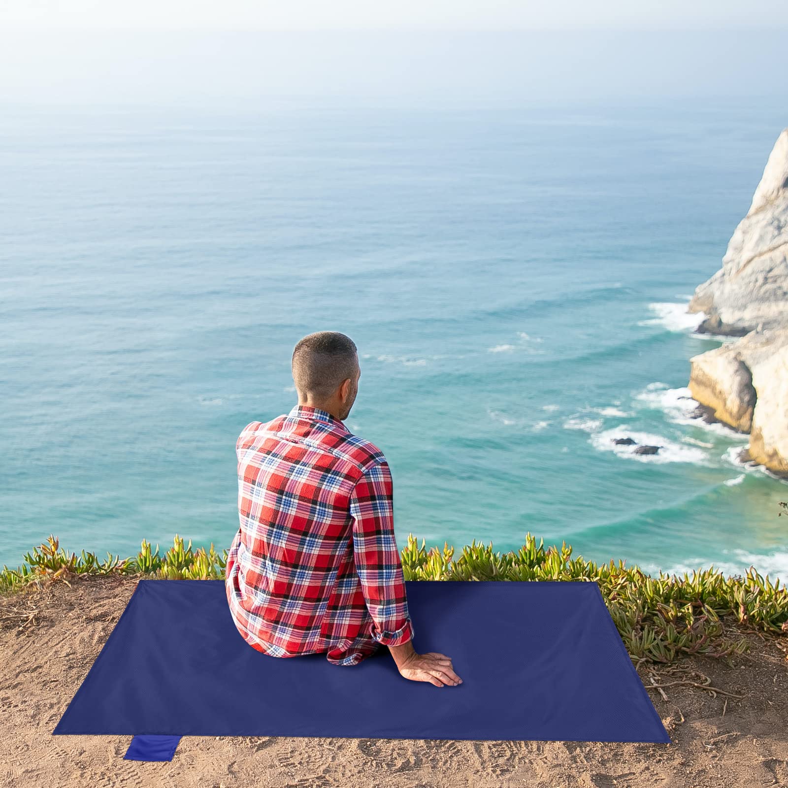 Odoland Beach Picnic Blanket, 43.3 X 27.5 Sandproof Waterproof Outdoor Pocket Blanket With Portable Bag, Foldable Lightweight Sa