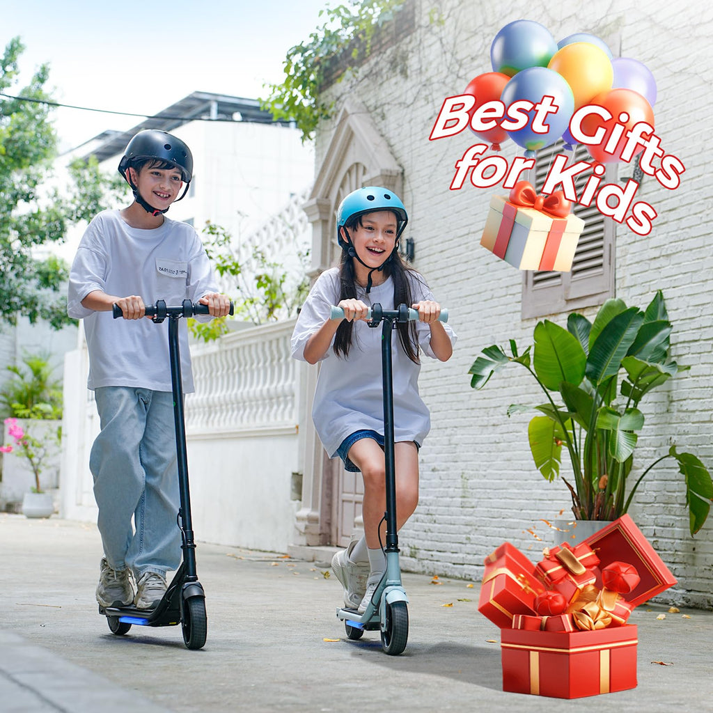 Electric Scooter for Kids, 150W Motor, Simple One-Button Control, 2 Safe Speeds (6/10 MPH), Colorful Lights, Magnetic Charging,