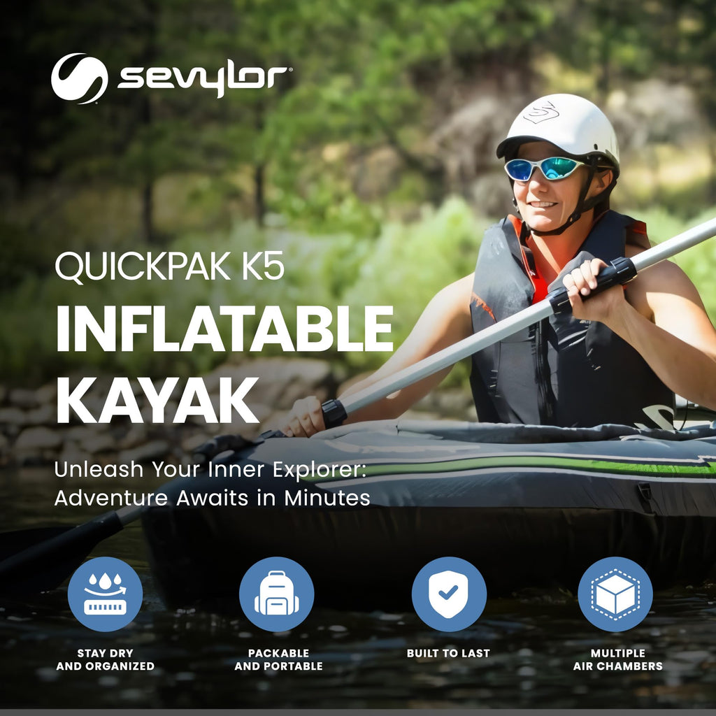 Sevylor Quickpak K5 1-Person Inflatable Kayak, Kayak Folds Into Backpack With 5-Minute Setup; Hand Pump And Paddle Included