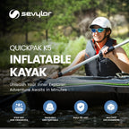 Sevylor Quickpak K5 1-Person Inflatable Kayak, Kayak Folds Into Backpack With 5-Minute Setup; Hand Pump And Paddle Included