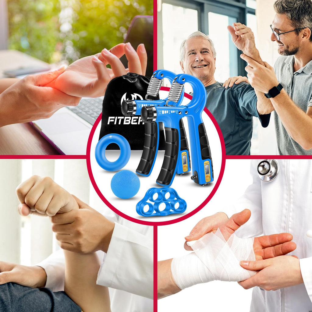 Fitbeast Hand Grippers Adjustable Strengthener Workout Kit Forearm Strengthener With Counters Finger Exerciser - 5 Pack, Sky Blu