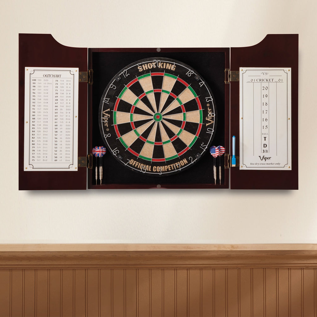 Viper By Gld Products Hudson All-In-One Dart Center: Classic Solid Wood Cabinet & Official Sisal/Bristle Dartboard Bundle: Stand
