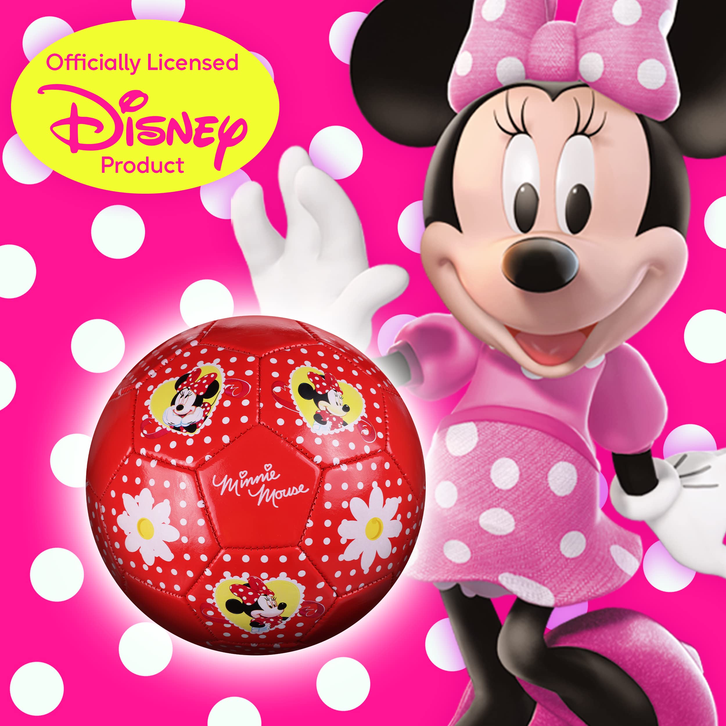 Disney Minnie Mouse Kids Soccer Ball Size 3, Dots and Daises Officially Licensed Futbol for Boys and Girls Soccer Players, Red