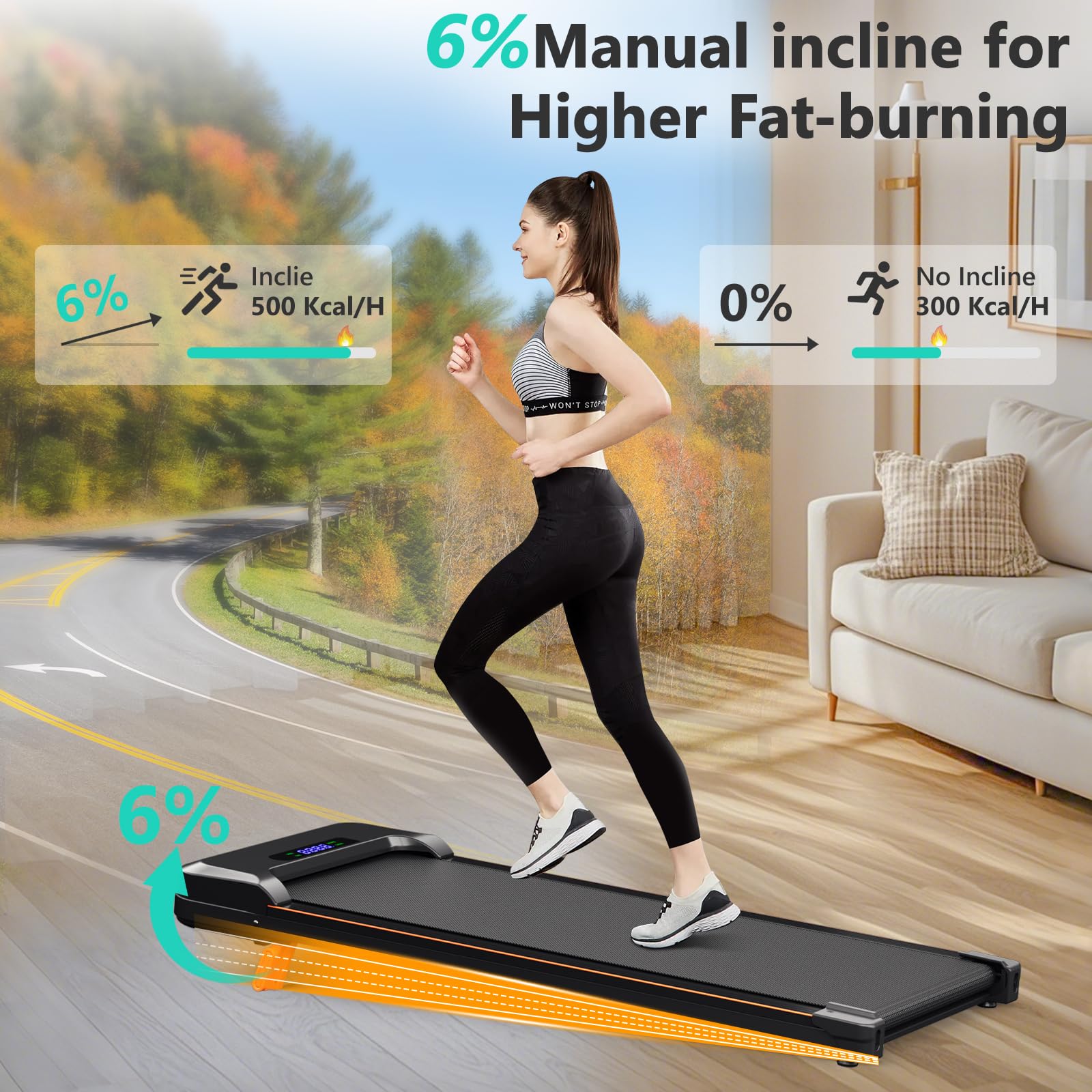 Walking Pad With Incline, Portable Treadmill For Home, 4 In 1 Walking Pad Incline With Remote Control 265Lb Capacity, 2.5Hp Comp