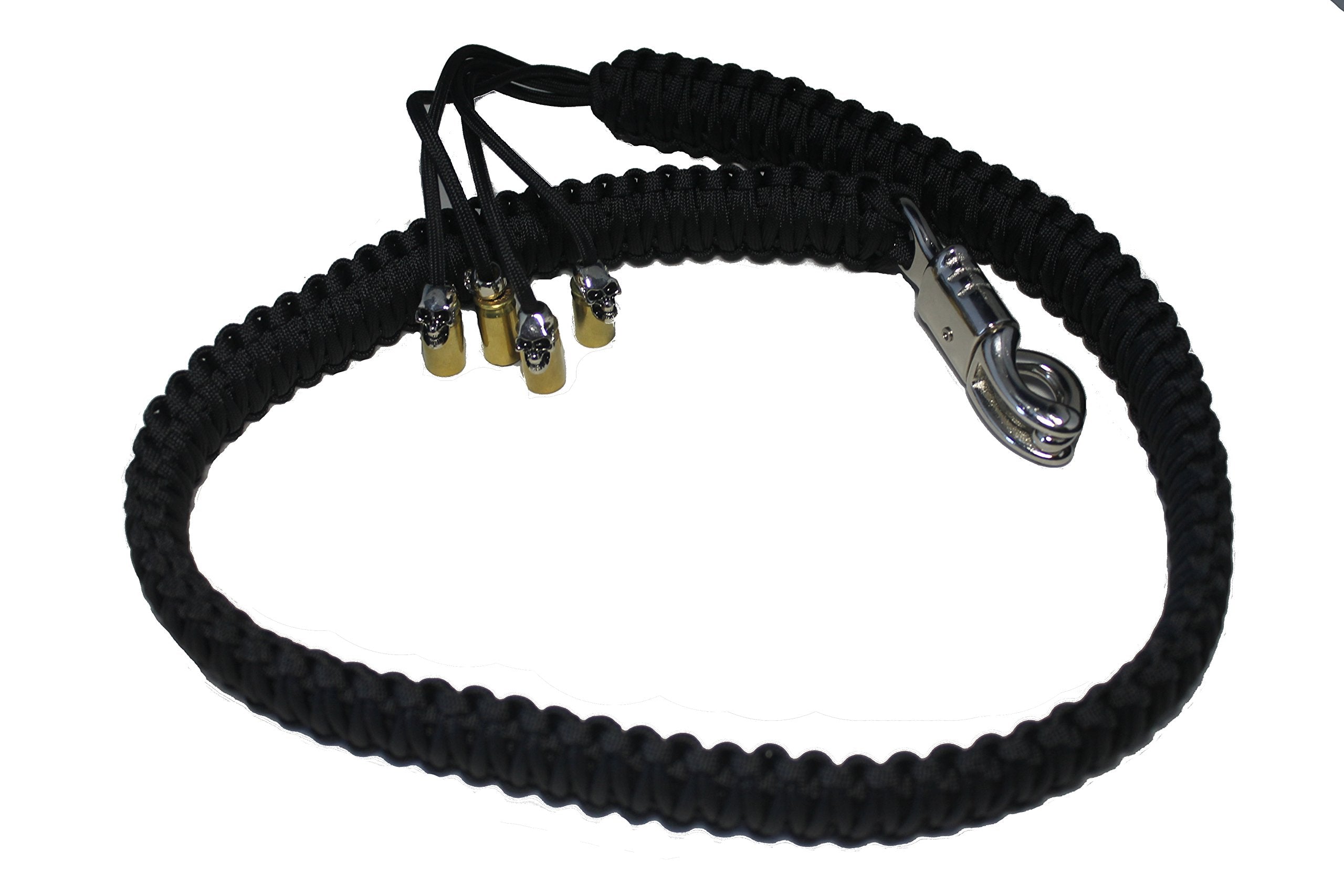 Biker Whip Get Back 36'' All Black King Cobra Double Weave With Silver Punisher Skulls .45 Cal Casing