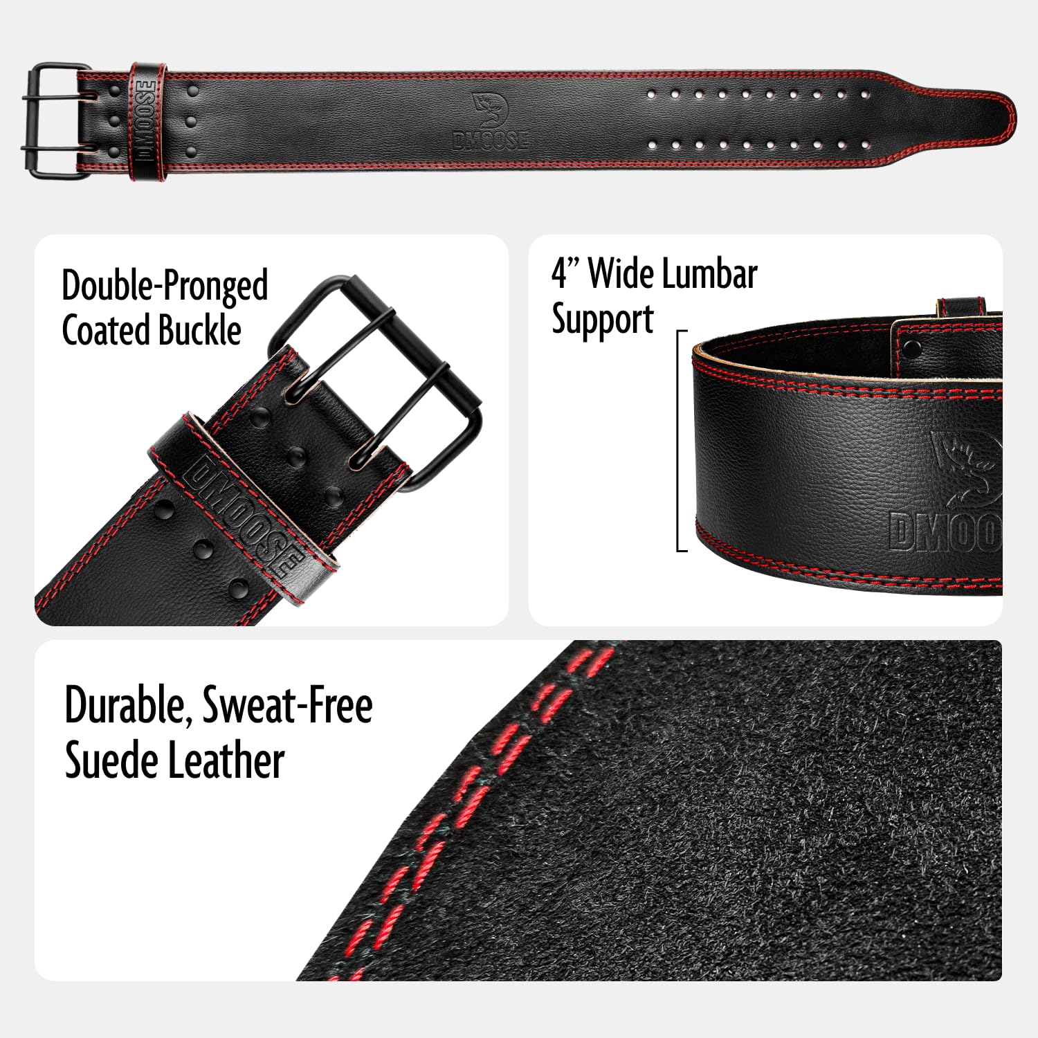 Dmoose Weight Lifting Belt For Men Genuine Leather For Men And Women, 4 Inch Wide, Adjustable Buckle, 5Mm Thick For Weightliftin