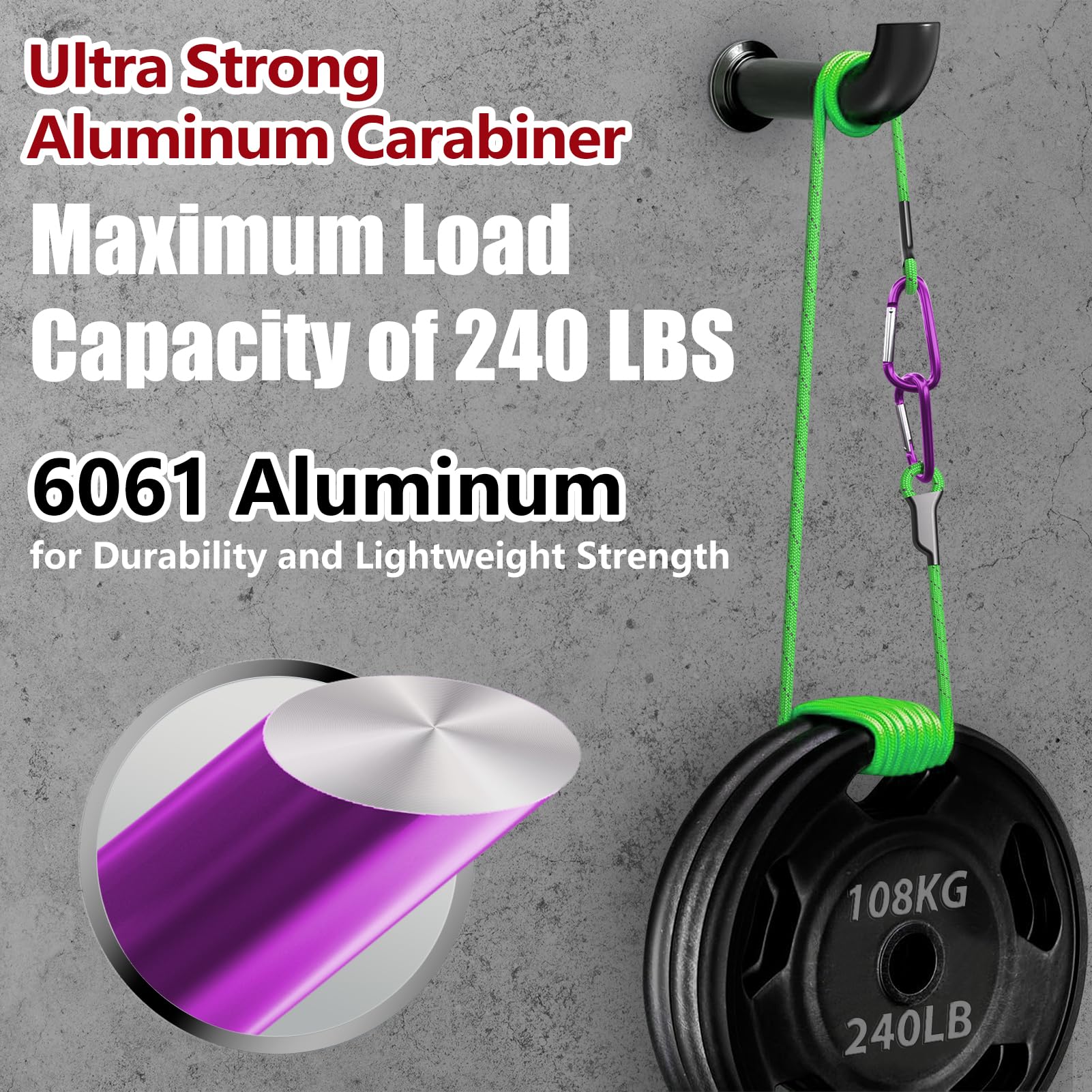 Sprookber 4 Heavy Duty Aluminum Carabiners, Large D-Ring Clips, Spring Snap Hooks For Camping, Hiking, Keychain, Dog Leash (Set
