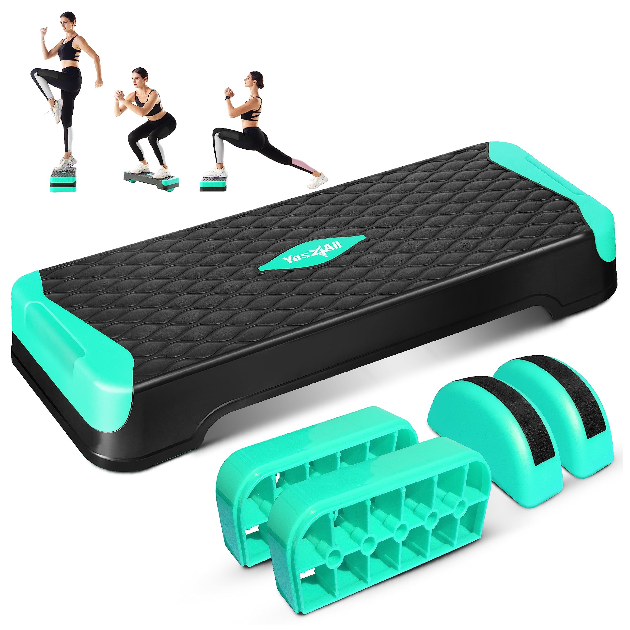 Yes4All 2-in-1 Adjustable Aerobic Stepper with Rocker Balance Board Legs for Home Workout, Step Exercise & Balance Training - Ne