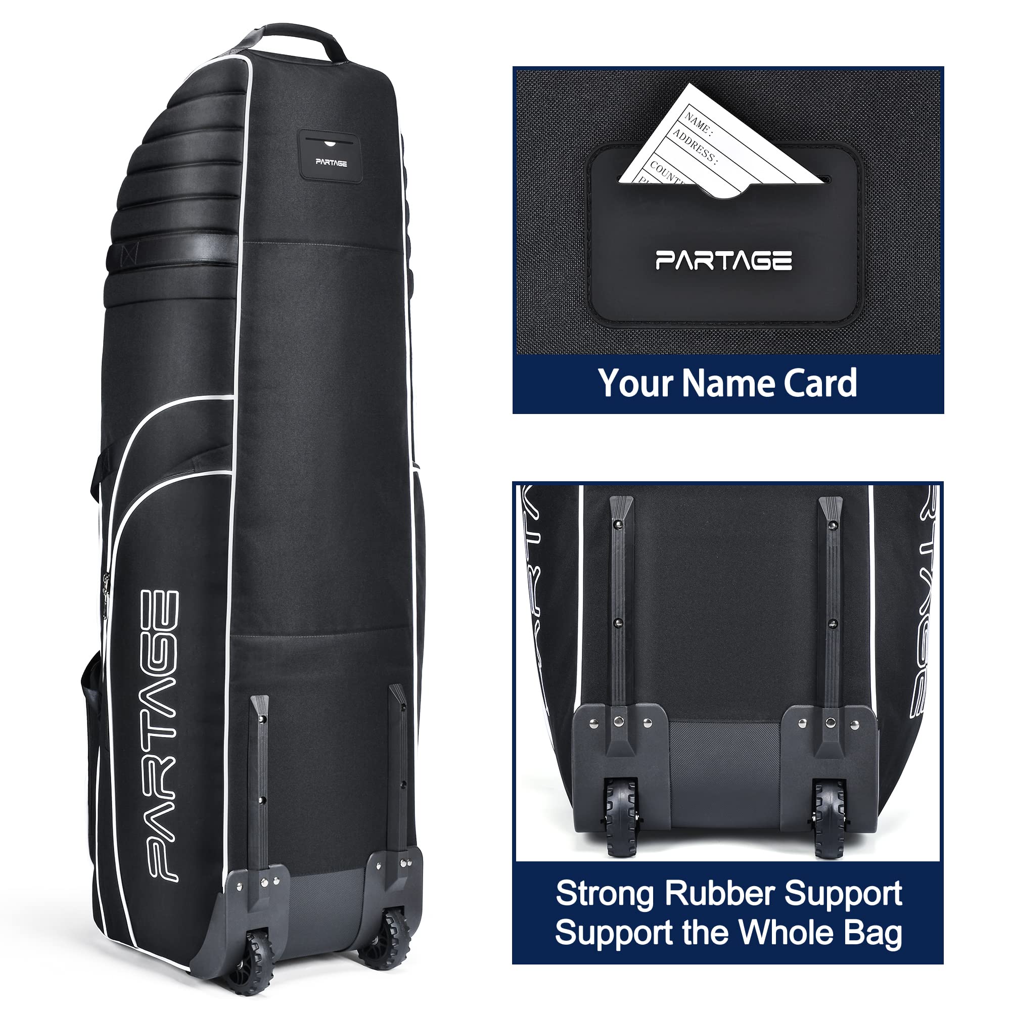 Partage Golf Travel Bag With Support System, Golf Travel Case For Airlines, 900D Heavy Duty Oxford -Black