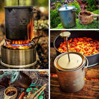 Bestargot Camping Titanium Pot, French Press Coffee Maker, Camp Cooking Pot With Light Wood Knob, 750Ml Camping Cup For Camping