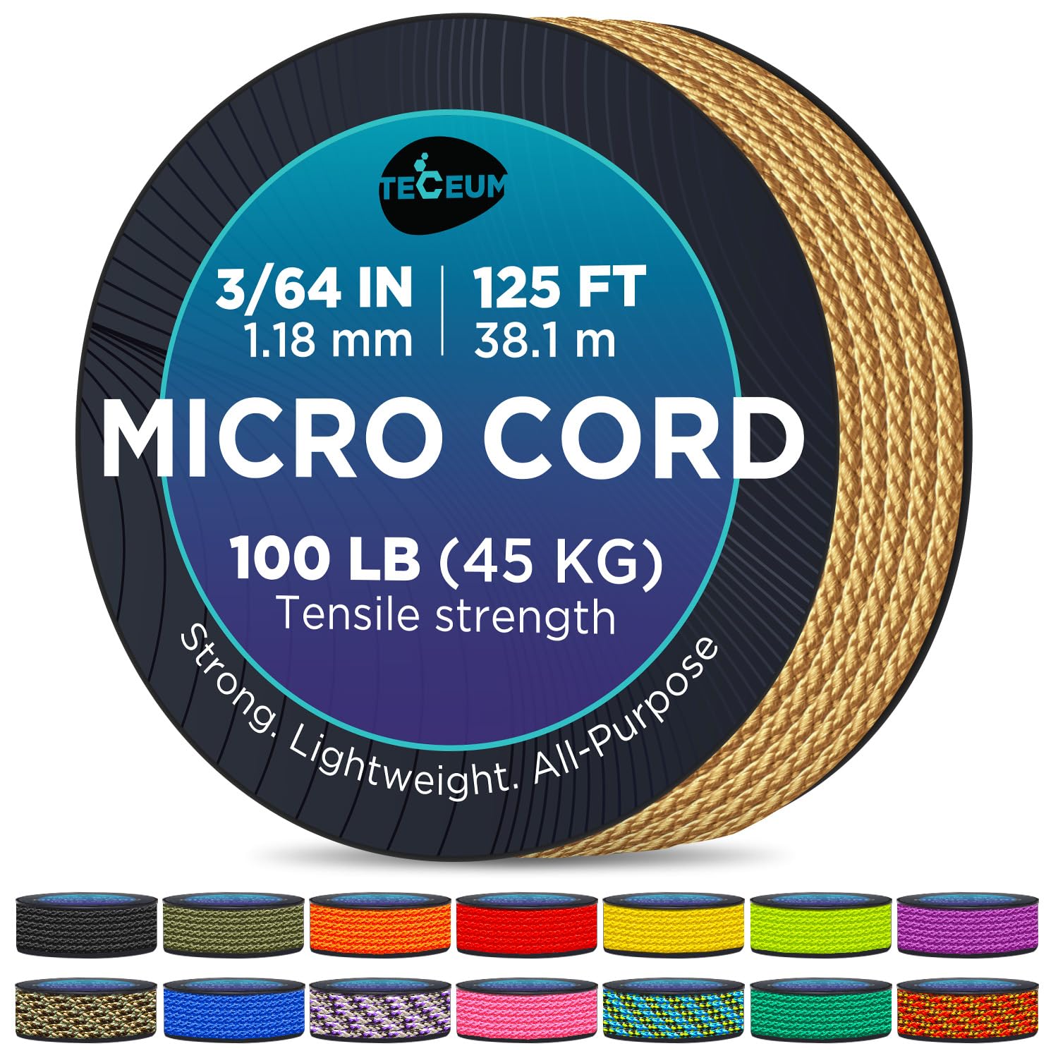 Teceum Micro Paracord - Honey Gold - 1.18 Mm X 125 Ft - Micro Utility Cord - Thin Braided Paracord Rope Nylon Polyester - Wind C