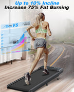 10% Incline Standing Under Desk Walking Pad Treadmill For Indoor Home Office - 2.5Hp Low Noise Running Treadmills With Smart Voi