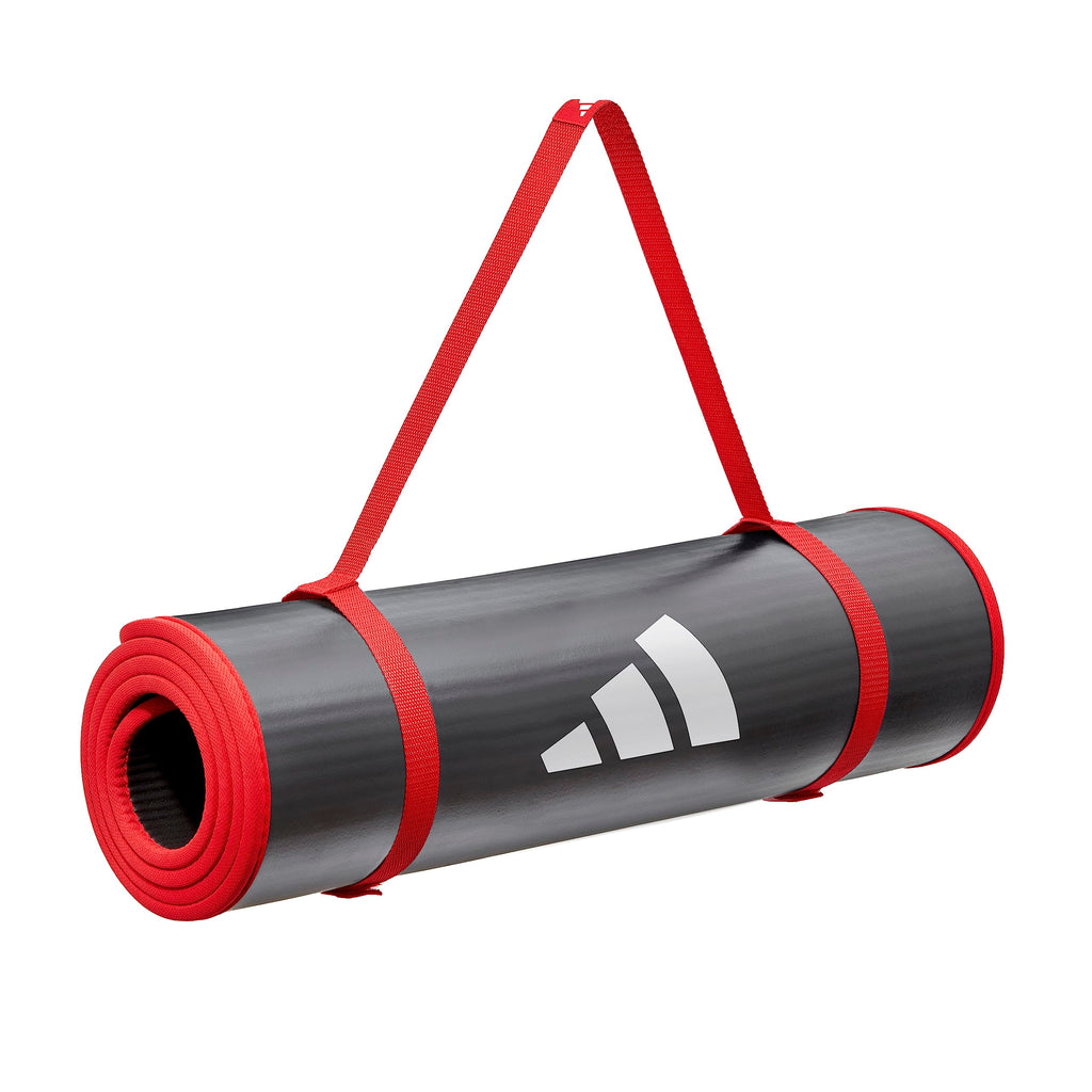 Adidas 10mm Extra Thick Training Mat with Carrying Strap and Non-Slip Textured Base - Cushioned Workout Mat for Home Gym, Floor