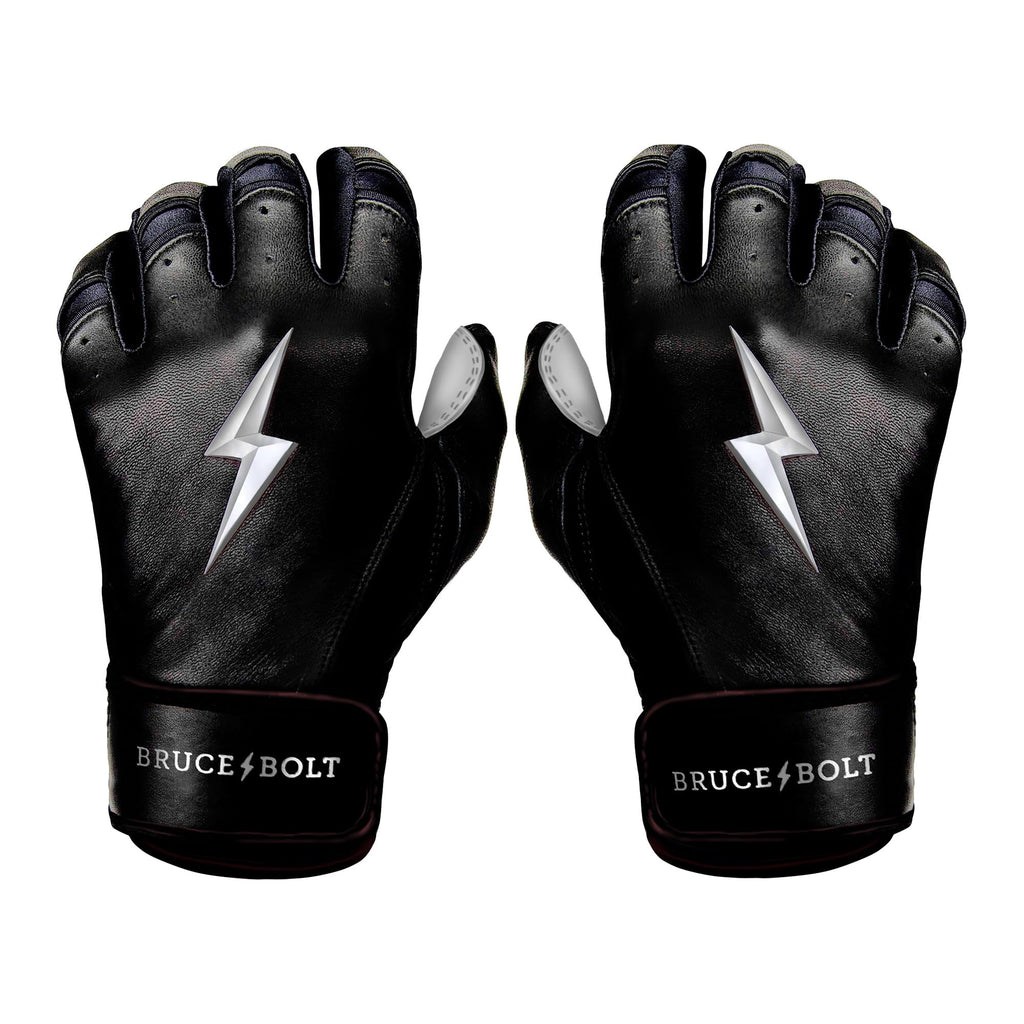 BRUCE BOLT Chrome Series Short Cuff Black Batting Glove - Black Youth Small